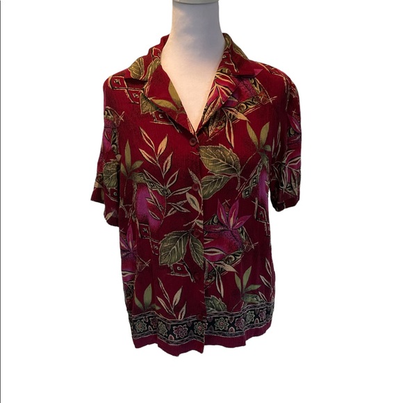 JM Collection Womens Colorful Button Down Short Sleeved Blouse with Color Size 6 - Picture 2 of 11